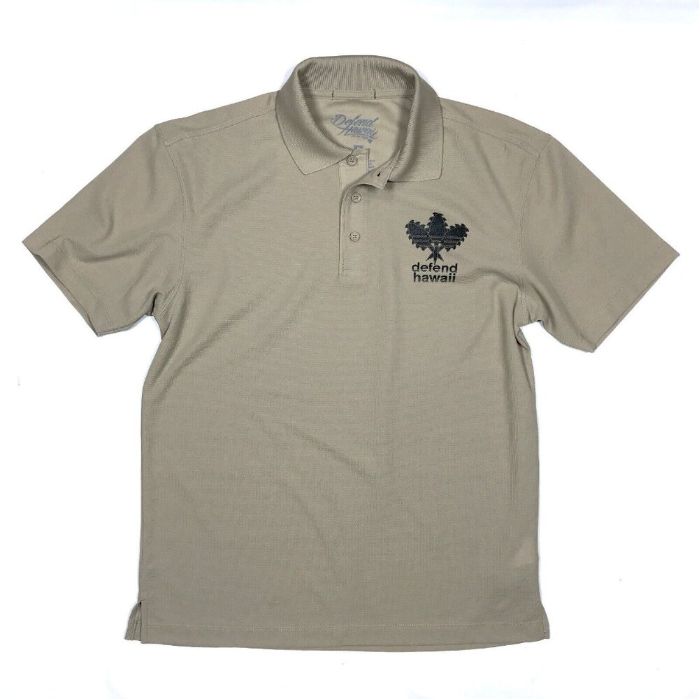 Defend Hawaii Tan All Day Polo Shirt 100% Polyester Golf Casual Mens SM NWT  Mea